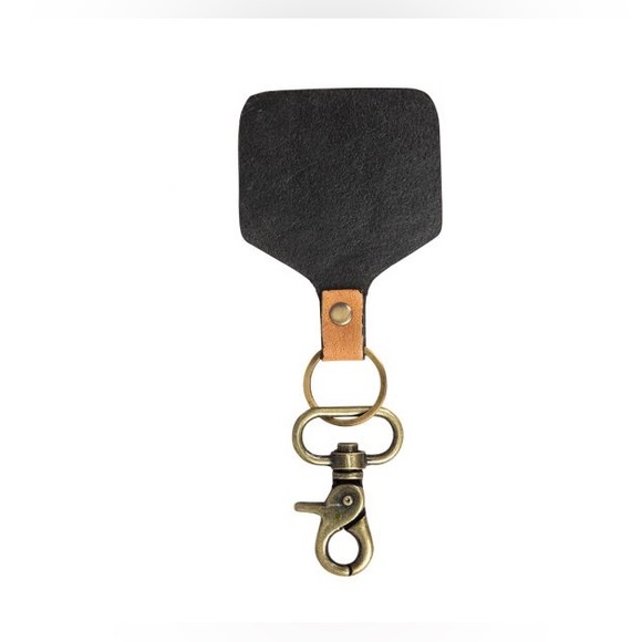 Hand-Tooled Leather Bovine Cow Boho Summer key chain fob gift yellow New Western - Picture 6 of 6